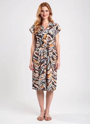 Robe mi-longue tissage crêpe manches courtes orange POMODORO femme