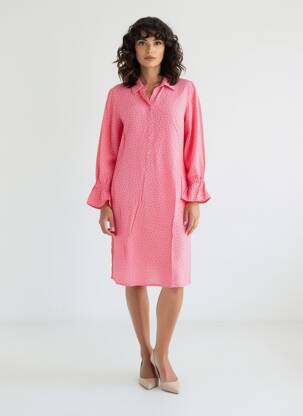 Robe mi-longue coupe fluide manches longues rose POMODORO femme