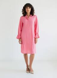 Robe mi-longue coupe fluide manches longues rose POMODORO femme