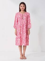 Robe mi-longue coupe fluide manches 3/4 rose POMODORO femme