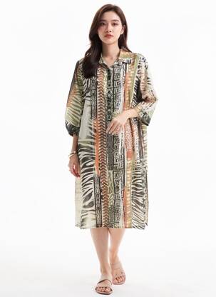 Robe mi-longue manches 3/4 manches 3/4 beige POMODORO femme