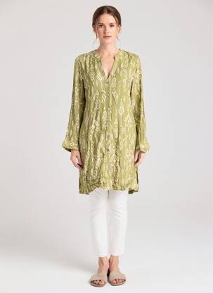 Tunique manches longues imprimé fantaisie vert IMPETUS femme