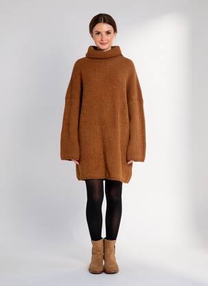Robe pull resserrée sur le bas manches longues marron DRESS ADDICT femme