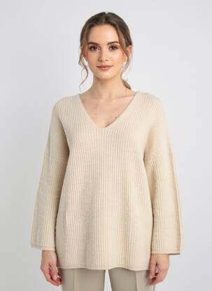Pull tunique stretch manches longues beige DRESS ADDICT femme