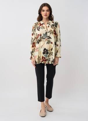 Tunique manches longues tissage crêpe beige POMODORO femme