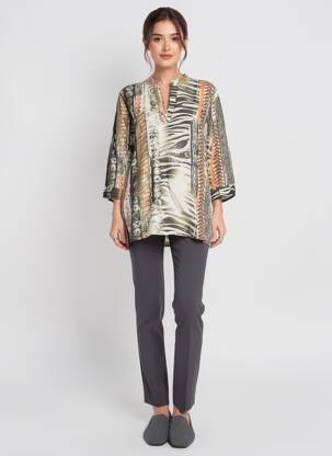 Tunique manches longues tissage crêpe vert POMODORO femme