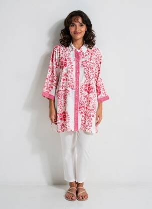 Tunique manches longues col chemisier rose POMODORO femme