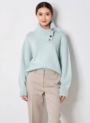 Pull col roulé stretch manches longues vert DRESS ADDICT femme