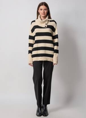 Pull col roulé stretch manches longues noir DRESS ADDICT femme