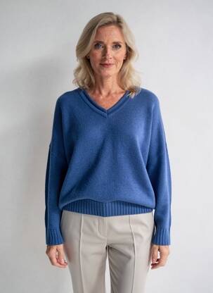 Pull col v manches longues bleu DRESS ADDICT femme