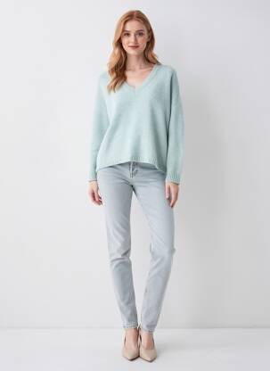 Pull col v manches longues vert DRESS ADDICT femme