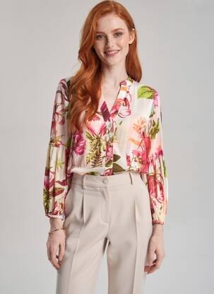Chemisier imprimé fleurs manches longues rose POMODORO femme