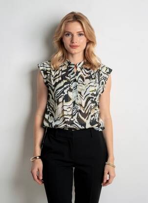 Blouse imprimé fantaisie manches courtes noir POMODORO femme