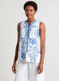 Blouse imprimé fleurs sans manche bleu POMODORO femme