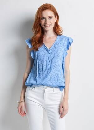 Top coupe fluide manches courtes bleu POMODORO femme