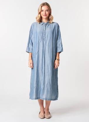 Robe mi-longue coupe fluide manches 3/4 bleu CISO femme