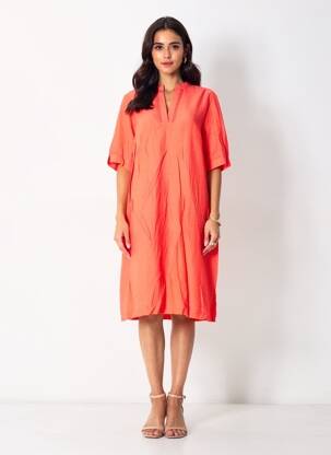 Robe mi-longue coupe fluide manches courtes rouge CISO femme