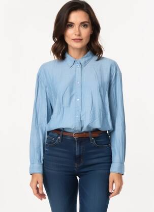 Chemisier tissage popeline manches longues bleu CISO femme