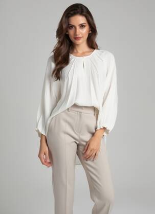 Blouse col rond manches 3/4 beige CISO femme