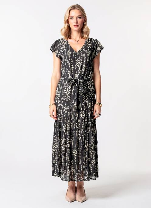Robe longue imprimé fantaisie manches courtes noir POMODORO femme