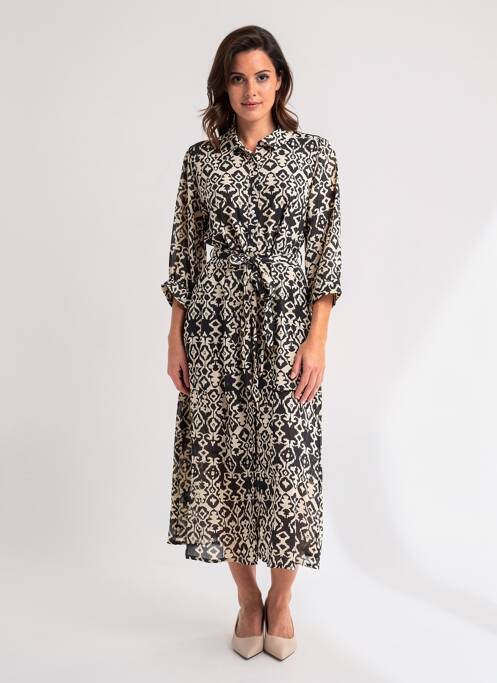 Robe longue imprimé fantaisie manches 3/4 noir POMODORO femme