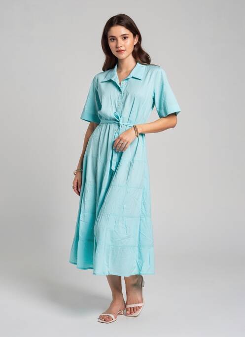 Robe mi-longue manches courtes manches courtes bleu POMODORO femme
