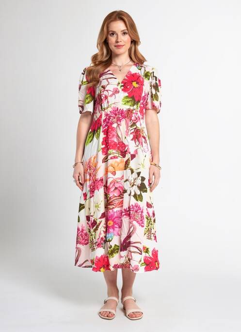 Robe mi-longue imprimé fleurs manches courtes rouge POMODORO femme