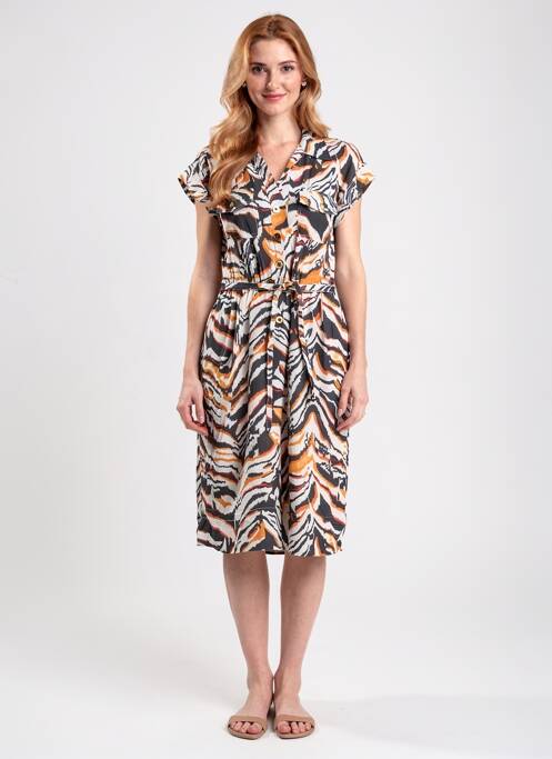 Robe mi-longue tissage crêpe manches courtes orange POMODORO femme