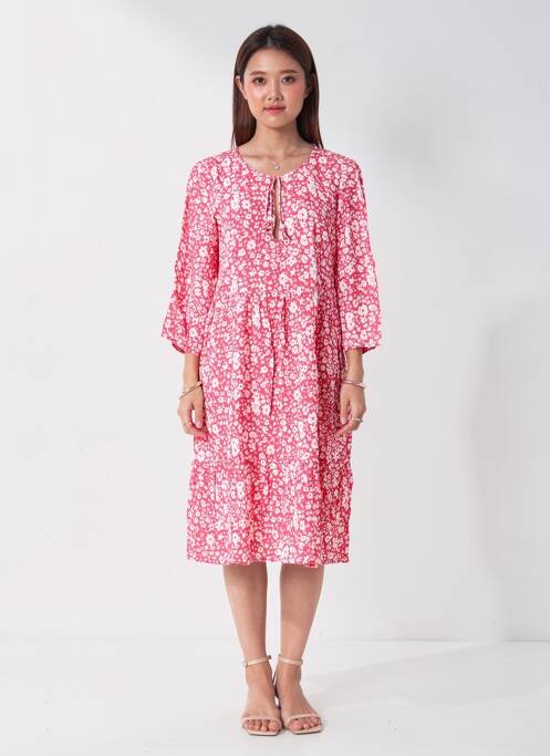 Robe mi-longue coupe fluide manches 3/4 rose POMODORO femme
