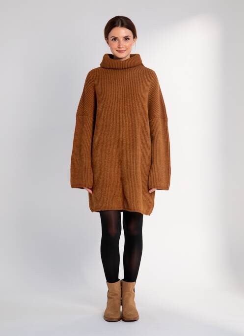 Robe pull resserrée sur le bas manches longues marron DRESS ADDICT femme