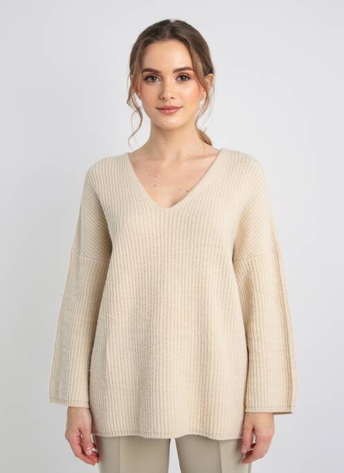Pull tunique stretch manches longues beige DRESS ADDICT femme