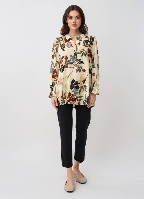 Tunique manches longues tissage crêpe beige POMODORO femme