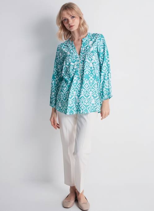 Tunique manches longues imprimé fantaisie bleu POMODORO femme