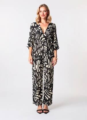 Combi-pantalon tissage crêpe manches 3/4 noir POMODORO femme