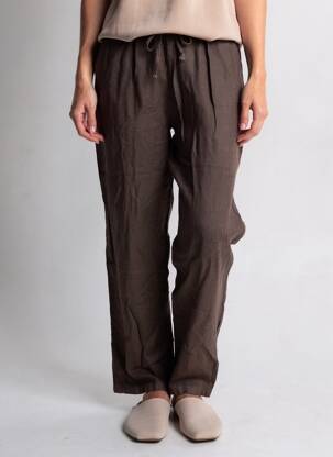 Pantalon droit taille élastique taille normale marron POMODORO femme
