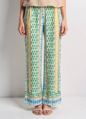 Pantalon droit taille élastique vert SUNCOO femme