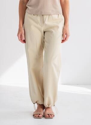 Pantalon droit fermeture zippée sous rabat boutonné beige SELECTED femme