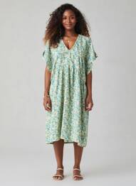 Robe mi-longue imprimé fleurs manches courtes bleu LE TEMPS DES CERISES femme