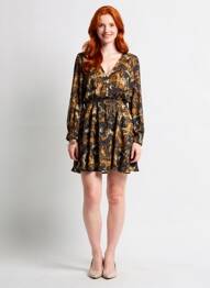 Robe courte coupe évasée manches longues noir SCOTCH & SODA femme