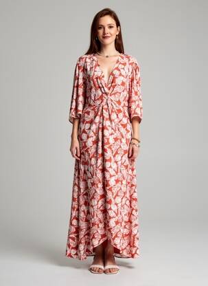 Robe longue imprimé fantaisie manches 3/4 orange SCOTCH & SODA femme