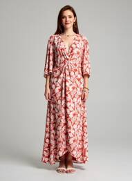 Robe longue imprimé fantaisie manches 3/4 orange SCOTCH & SODA femme