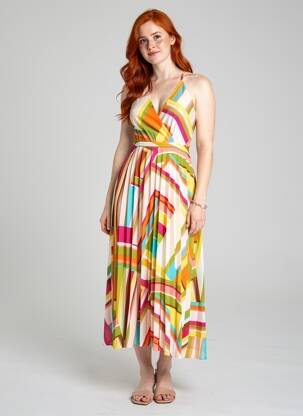 Robe mi-longue imprimé fantaisie fines bretelles bleu SUNCOO femme