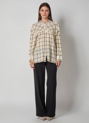 Chemisier imprimé fantaisie manches longues beige MKT STUDIO femme