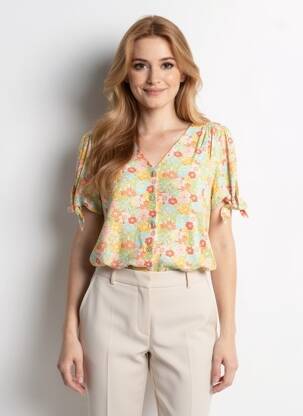 Chemisier manches courtes manches courtes jaune ARTLOVE femme