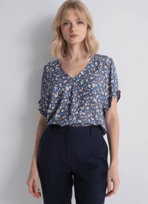 Top imprimé fantaisie manches courtes bleu I.CODE (By IKKS) femme