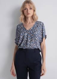 Top imprimé fantaisie manches courtes bleu I.CODE (By IKKS) femme