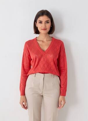 Pull col v manches longues orange I.CODE (By IKKS) femme