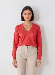 Pull col v manches longues orange I.CODE (By IKKS) femme