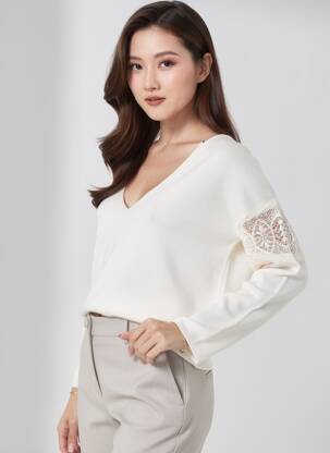 Pull coupe cintrée manches longues beige IKKS femme