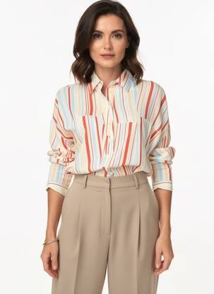 Chemisier imprimé fantaisie manches longues beige HARRIS WILSON femme